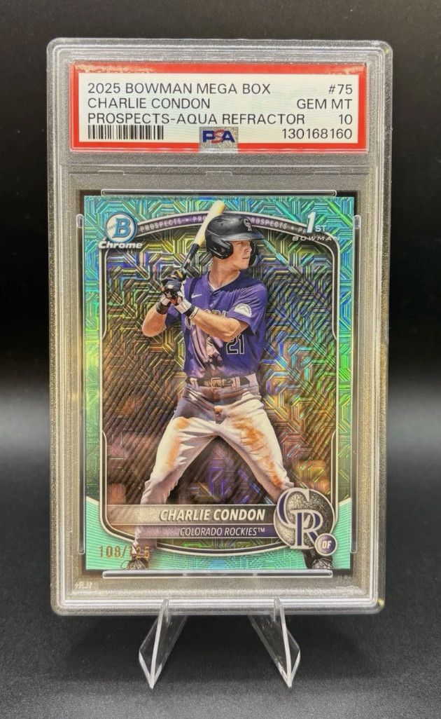 2025 Bowman Chrome 1st Mega Box Charlie Condon Aqua Refractor #/125 PSA 10