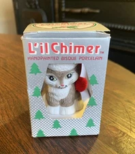 Vtg ‘80s JASCO Lil' Chimers Cat Santa Hat Handpainted Bisque Porcelain Bell NIB