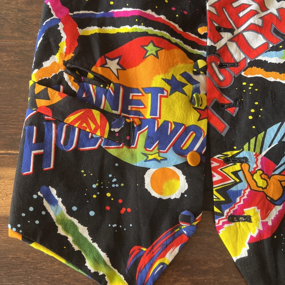 VTG Planet Hollywood Vest S/M 6 Button All Over Print Graphic Retro Uniform - Image 3 of 4