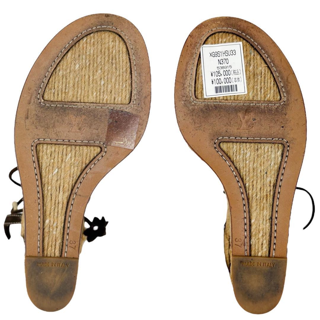 Louis Vuitton Wedge Flower Sandals Brown Leather Size 37 US About6 For Women thumbnail 12