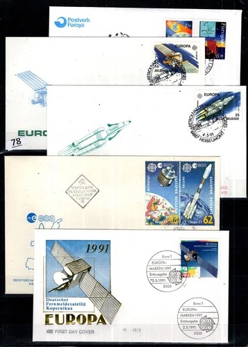 // BULGARIA, BELGIUM, FAROE, GERMANY 1991 - 5 FDC - SPACE - CEPT