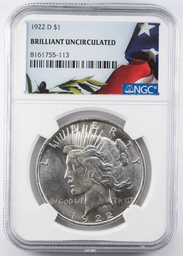 Certified 1922-D Peace Dollar NGC Brilliant Uncirculated Silver $1