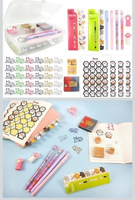 178 Pcs Cute Cat Gift Set Includes Pencils Pens Stampers Ink Pad Paper Clips...