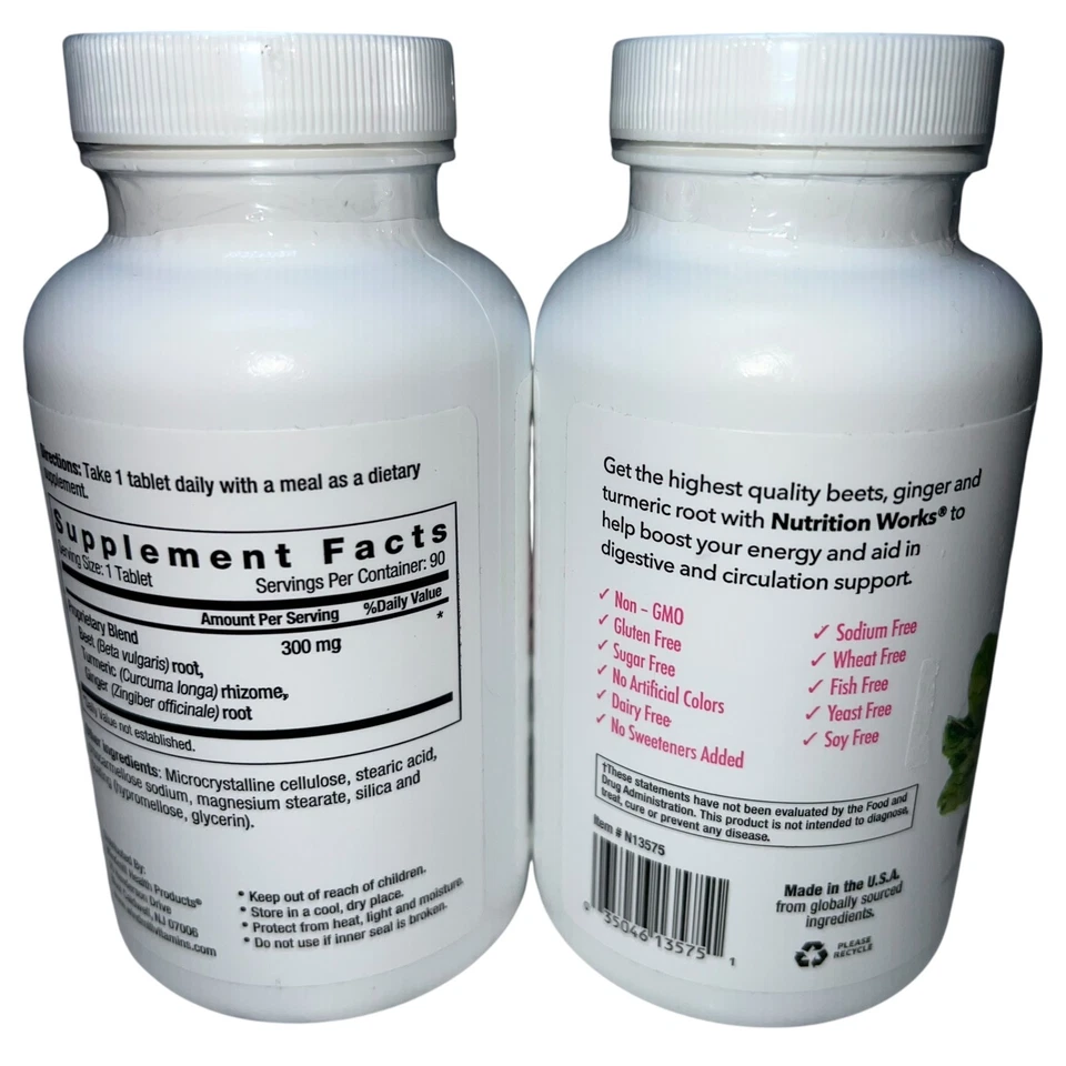2x Nutritionworks Remolacha Cúrcuma Jengibre Energía 90 Tabs Exp 02/2028 Paquete de 2 Foto 3 de 3