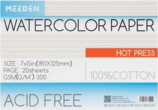 Watercolor Paper Block, 100% Cotton Watercolor Paper Pad of 20 Sheets, 140Lb/300