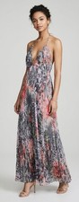 Alice + Olivia Laney Pleated Halter Maxi Dress Snow Leopard Orange Jungle Small
