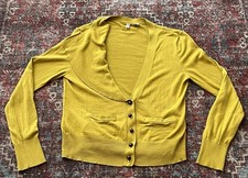 Anthropologie Moth Womens Medium Mustard Gold Brass Button Office Boho Cardigan