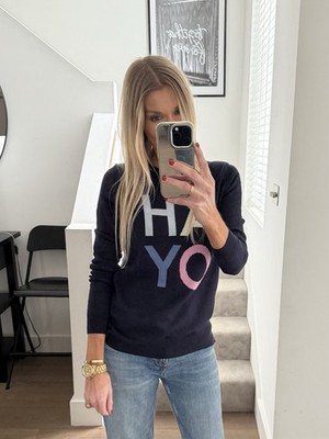 Joules Esha Navy AHOY Slogan Pullover UK8 Kaschmirmischung Strick Langarm