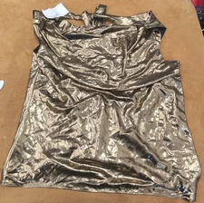 I.n.c. International Concepts Women's Sleeveless Cowlneck Top, Gold, L