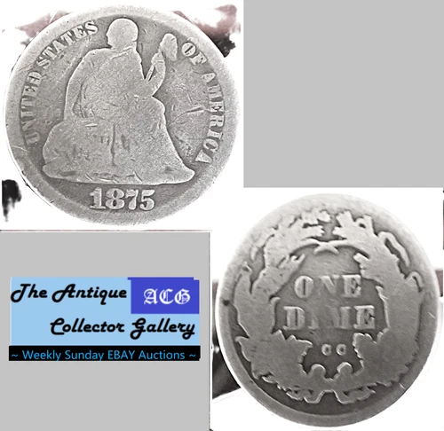 1875 CC  Silver US Carson City Mint Seated Liberty Dime🪙Type 4🪙Above Bow