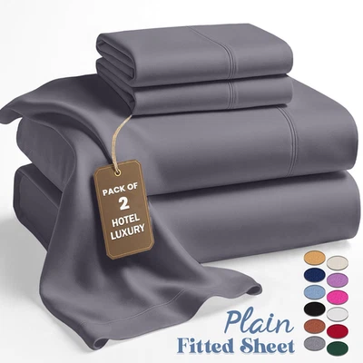 HAFA280 2 Pack Fitted Sheet 16" Deep Pocket Extra Soft 40cm Single Double King Bed Size