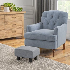 16” Cubed Modern Linen Fabric Pouf Footrest Ottoman Furniture Grey