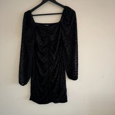Quiz Size 10 Black Animal Print Sheer Ruched Short Dress