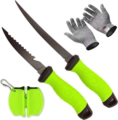 MIDDLETOWN OUTDOORS Fish Fillet Knife Set w/ Stainless Steel Bone Knife Sheath, Sharpener & Gloves