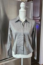 Vintage Liz Claiborne LizSport Shirt S Gray Fitted Long Sleeve Button Up