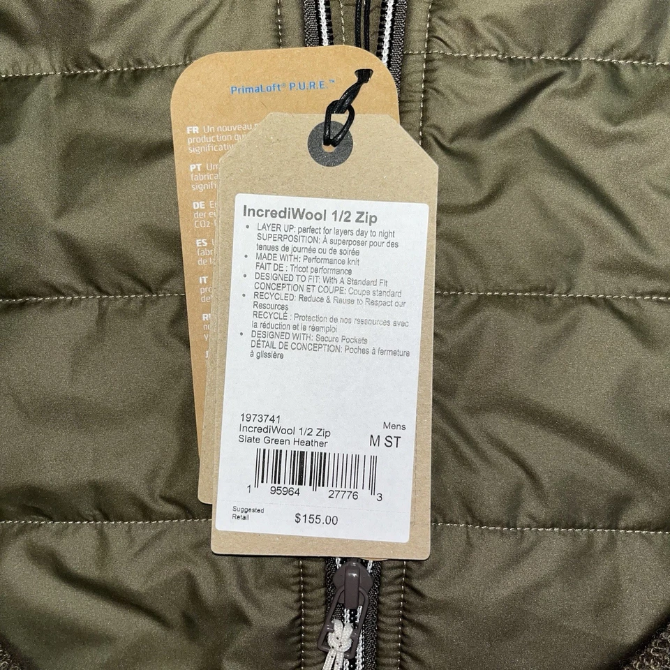 Prana Incrediwool 1/2 Zip Slate Green Heather - Size Medium - Image 3 of 3