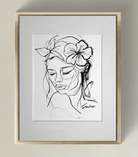 Original Ink Line Drawing on Watercolor Paper_ Minimalist Art Signed by Artist