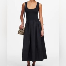 Madewell Black Mixed Poplin Scoopneck Maxi Dress S NWT Minimalist Quiet Luxury