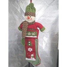 34" Snowman Stocking W/3 Pockets On The Outside Red  Green