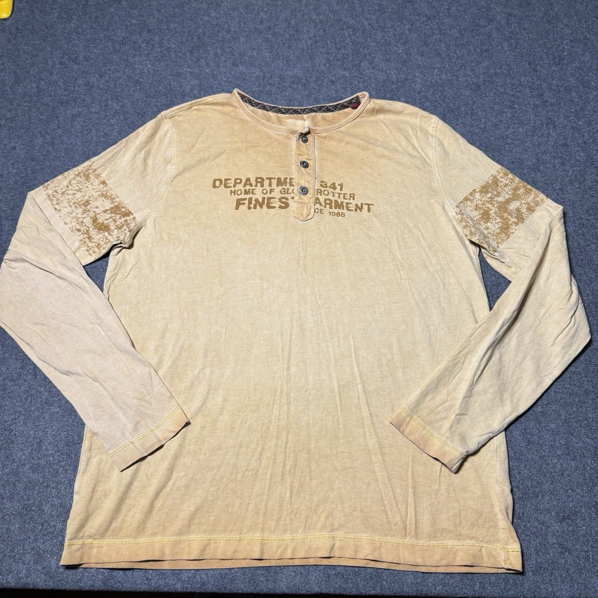 VTG Y2K Globe Trotter Ombre Fade Henley Longsleeve Mens M Grunge 
