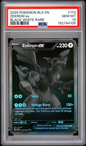 2025 POKEMON BLK EN-BLACK BOLT BLACK WHITE RARE #172 ZEKROM EX PSA 10