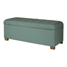 Teal Storage Ottoman Bench with Hinged Lid for Living Room Seating and Decor