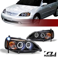 For 2001-2003 Honda Civic Blk Housing Led Halo Projector Headlights Lamps Signal