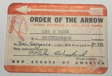 Boy Scout OA Membership Card Lodge  San Gorgonio 298 California 1970  RC6