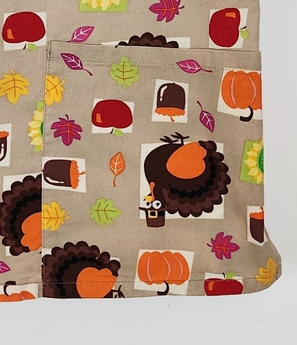 SB Scrubs Top Thanksgiving Turkey Size L Short Sleeve Pullover Lt Brown Fall - Picture 3 of 9