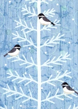 Chickadees on White Tree Branches  Liz Leines LPG Greetings Christmas Card