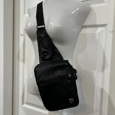 Vintage Heys Black Leather Travelmate  Crossbody Sling Bag Trekker Carry All