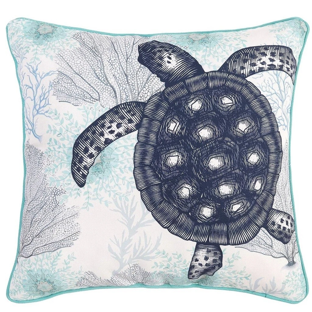 C&F Home Aqua Turtle Square Woven Pillow 18 Inches x 18 Inches Blue