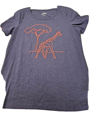 Lemon Way M Giraffe Tree Navt Red Tshirt Crew Women New