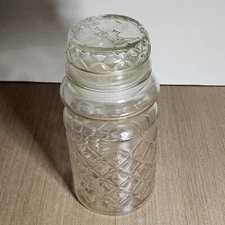 1984 Planters Mr Peanut Glass Jar Vintage with Lid cover Diamond Pattern Damage*