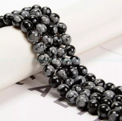 Snowflake Obsidian Smooth Round Beads 4mm 6mm 8mm 10mm 15'' Strand