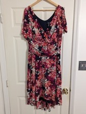 R  M Richards Blue And Pink floral dress V neckline Ruched waist Size 16 W