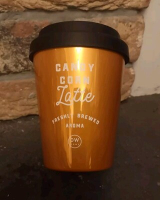 TK Maxx DW Home Halloween Kerze Kaffeetasse Glas Candy Corn Latte Orange Metallic
