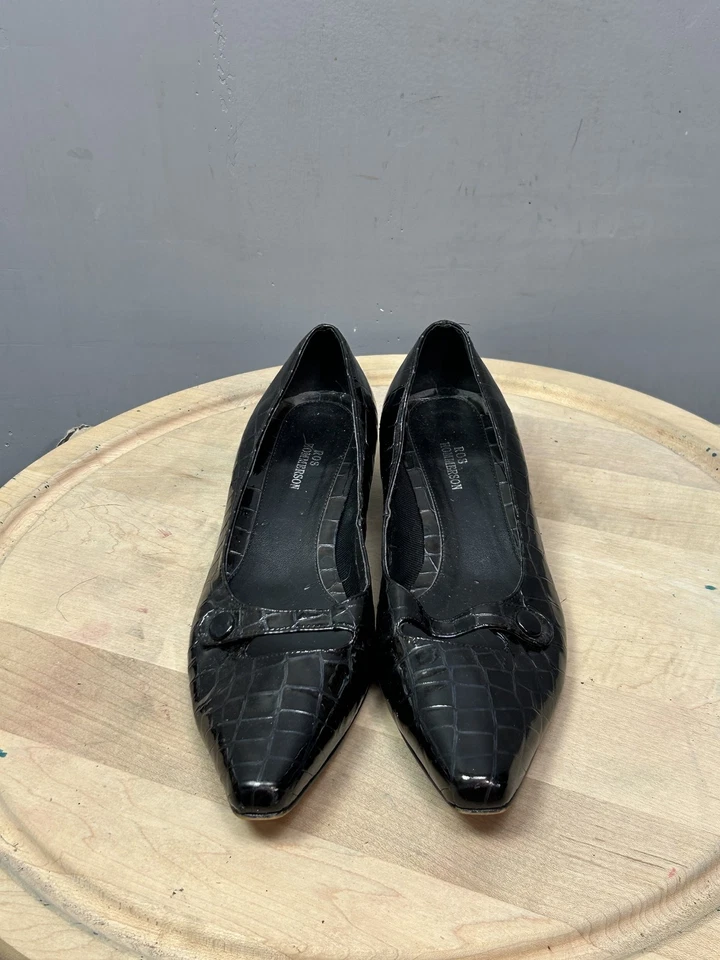 Ros Hommerson туфли женщин размер 8 М черный искусственный крокодила патент низкий каблук мокасины платье - Изображение 2 из 4