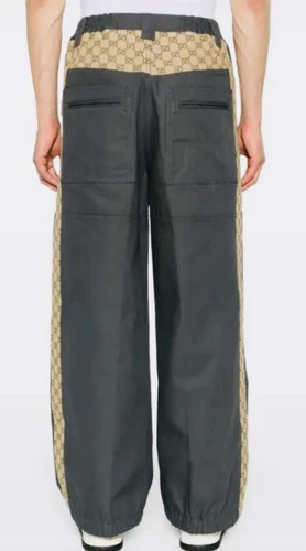 PANTALON GUCCI COTON TISSU TOILE JAMBES LARGES AVEC INSERTS GG GUCCI TAILLE 46 IT