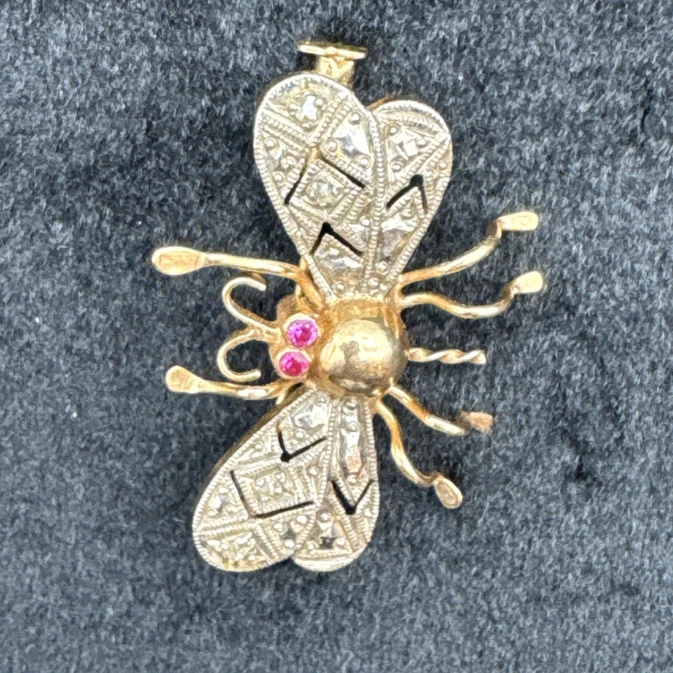 Broche mosca diamante oro 14k Foto 3 de 4