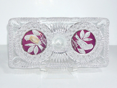 HOFBAUER BYRDES RUBY RED BIRD CRYSTAL 12  RECTANGULAR SERVING TRAY DISH (1413)