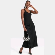 Universal Thread Women's Ribbed Drop Waist Knit Midi Slip Dress Black Medium