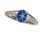 6 Ray Blue Star Sapphire Lab Created Zircon 925 Sterling Silver Birthday Ring