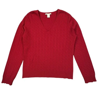 Tweeds 100% Cashmere V-Neck Sweater Womens XL Red Cable Knit Long Sleeve - Image 1 of 4