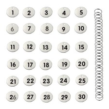 30 Pcs 1-30 Stainless Steel Numbered Tags Round Metal Key Tags ID Tags