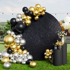 7.2ft Circle Backdrop, Black Glitter, Golden Photography Background, Wedding
