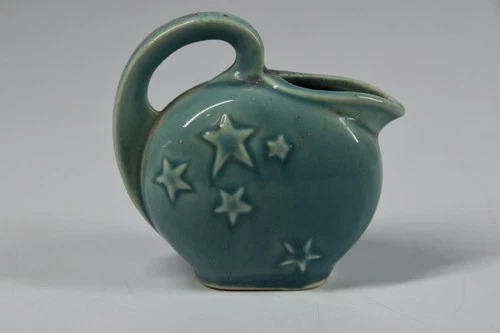 Vintage Shawnee Pottery Miniature Pitcher Turquoise Blue with Stars MCM USA
