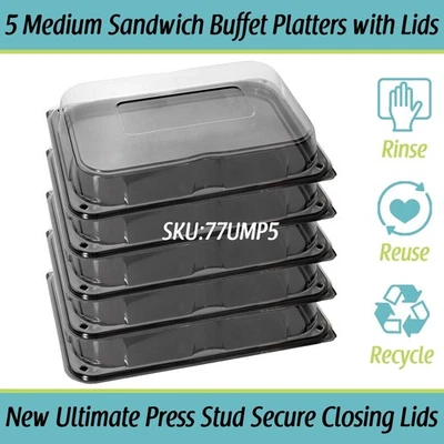 DELISUPPLIES Medium Sandwich Platter with Lids x 5 Catering Cake Buffet Party Platters Trays