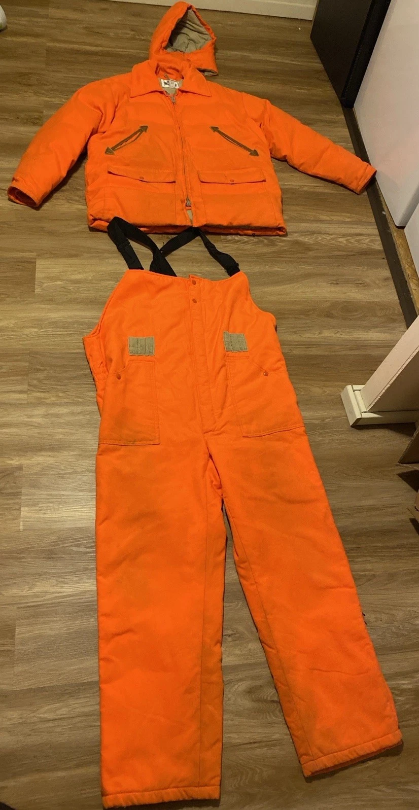 Vintage Woolrich Down Hunting Suit XL Blaze Orange Jacket Bib Set USA
