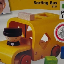 Plan Toys Wooden Sorting Bus 5121 Pull Toy 19m+ Featured on Baby Einstein Video